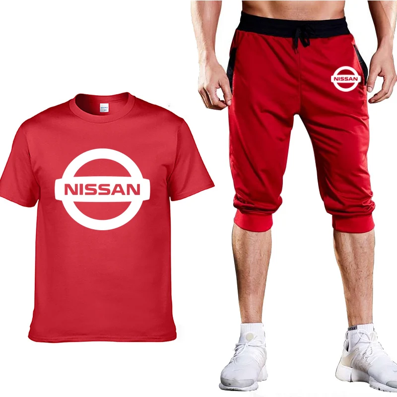 

Unisex 2020 Summer Men's T-Shirt Nissan Car logo print Casual Casual Short sleeve Cotton Men's T-shirt+shorts suit 2pcs