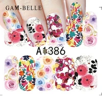 gambelle 1pc flower leaves nail sticker decals blossom colorful slider rose water full wraps nail art decoration floral on nails