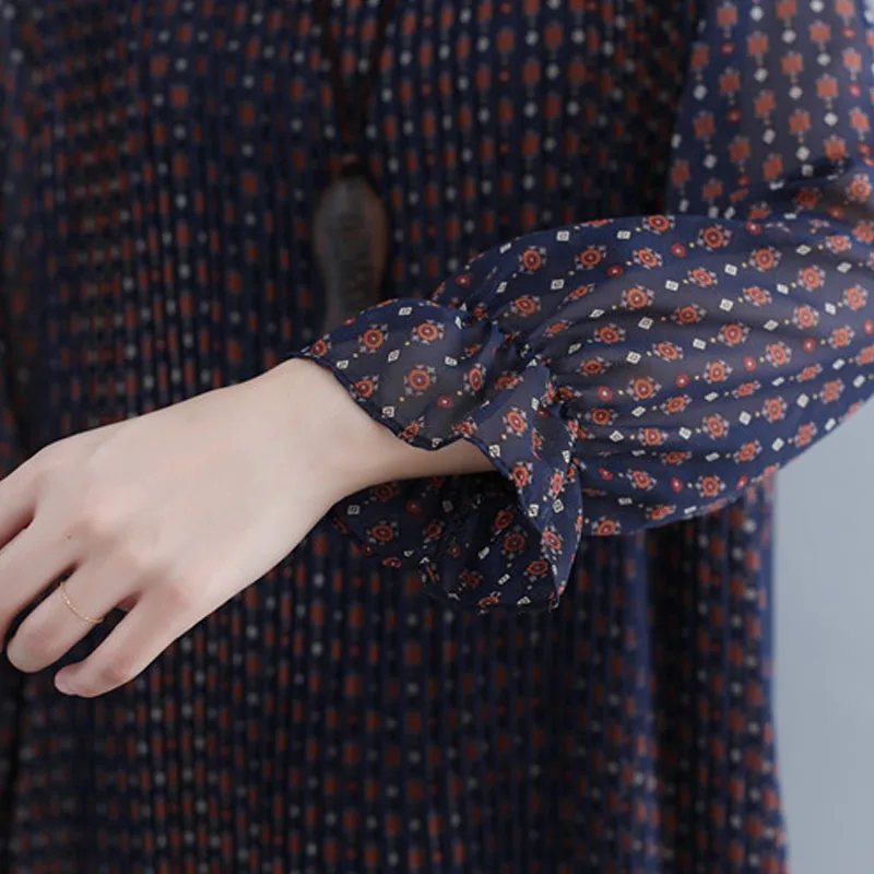 

Women Dress Long Sleeve Boho Plus Size Chiffon Dress 2020 New Spring Art Floral Printed Long Dress Vintage Loose Vestido Female