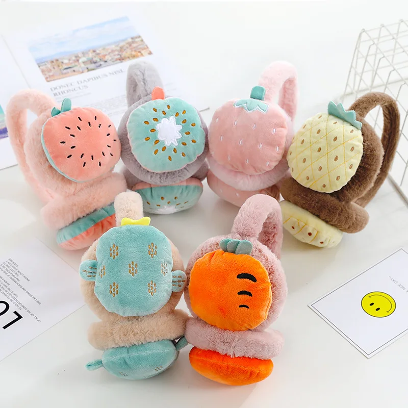 Женские зимние наушники с мультяшной вышивкой фруктов плюшевые Наушники маска