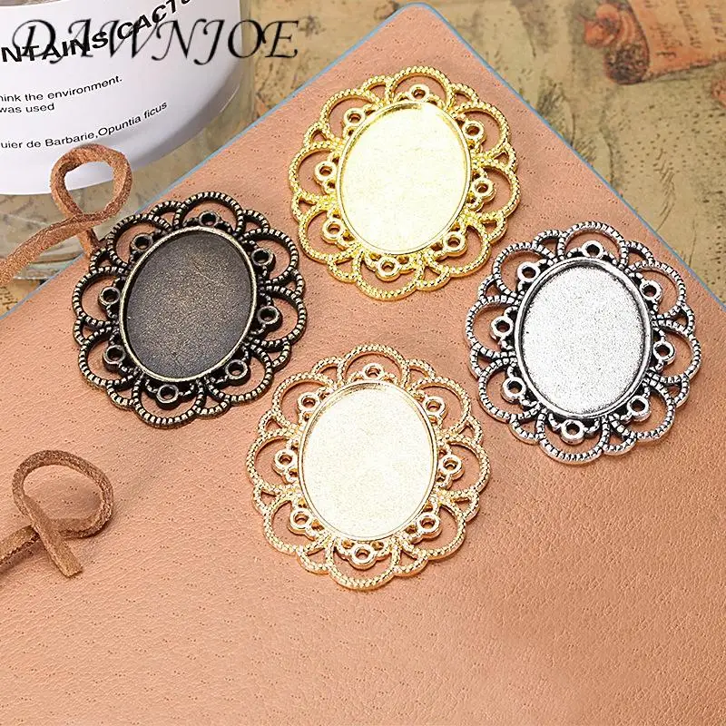 

5/10pcs 18x25mm Vintage Hollow lace Oval Blank Settings Base Cabochon Tray Base DIY Making pendant Jewelry Finding