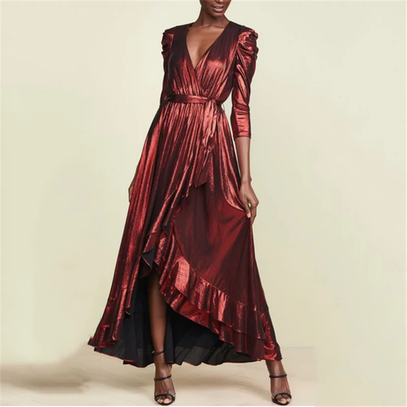 Зимние сексуальные платья с глубоким v образным вырезом разрезом длинным рукавом