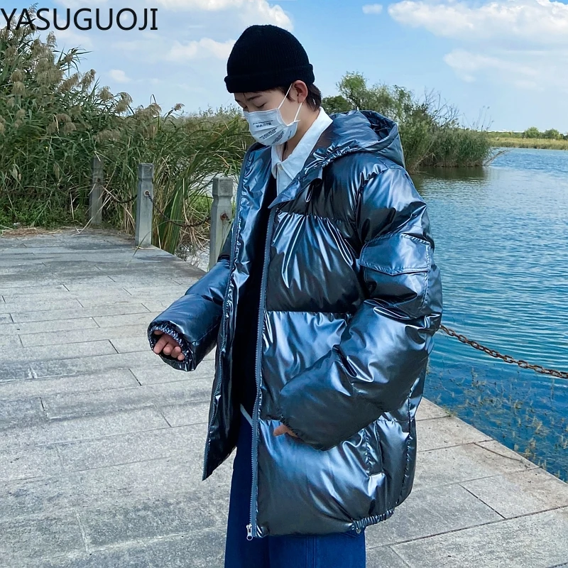 

YASUGUOJI Winter Warm Men Jacket Coat Casual Cotton Padded Puffer Jacket Men Thick Parka Male Men's Winter Down Jacket with Hood