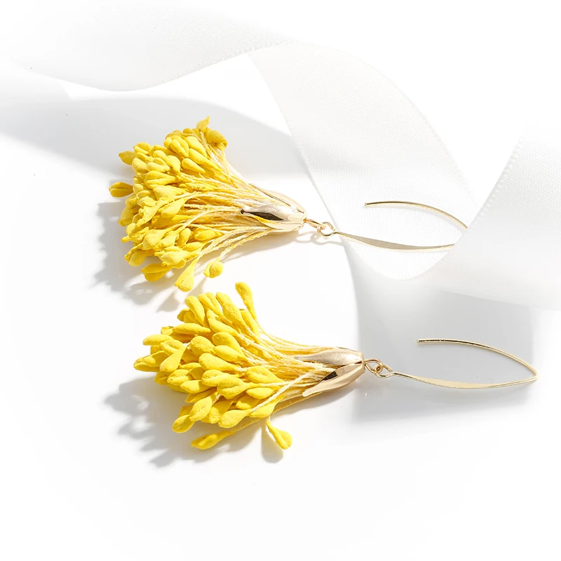 YMYW Romantic Jewelry Yellow Dried Flower Drop Earrings Korean Fashion Gold Copper for Women Girl Party Oorbellen | Украшения и