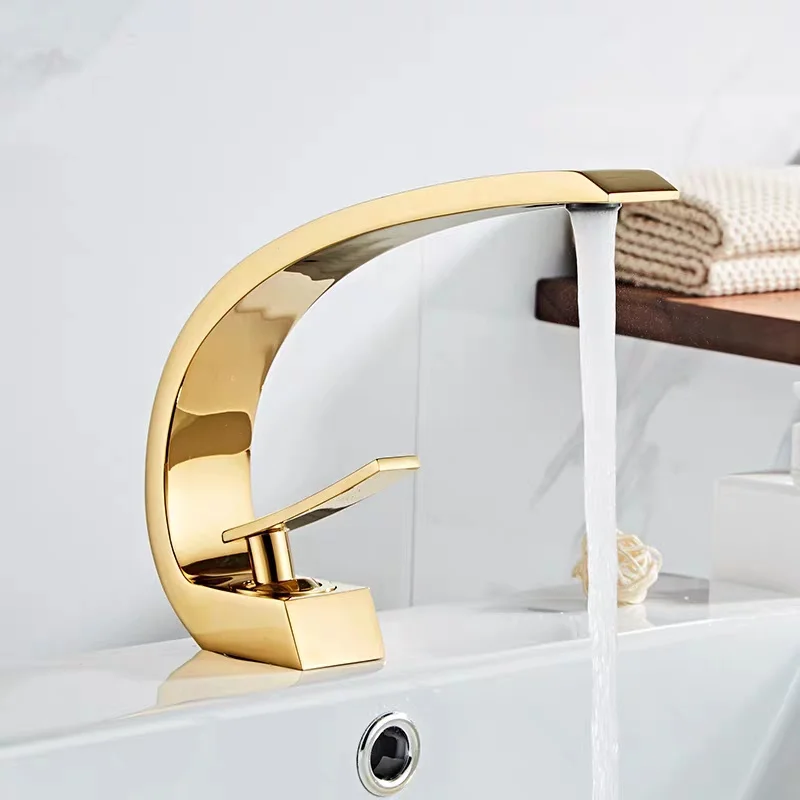 

Basin Faucet Modern Bathroom Mixer Tap Black/Gold Wash Basin Faucet Single Handle Hot And Cold Waterfall Faucet