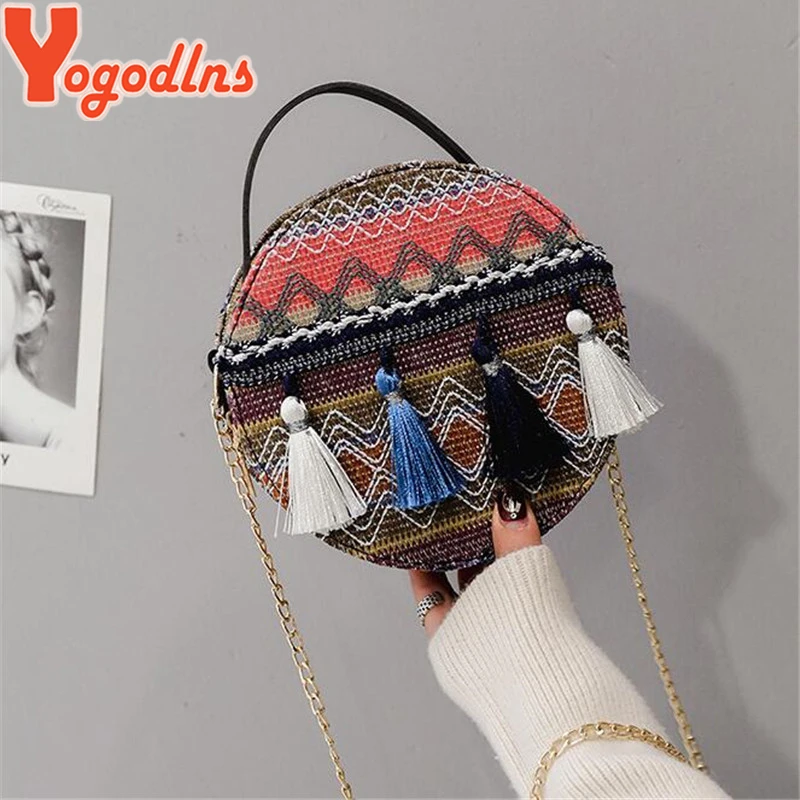 Сумка Yogodlns в национальном стиле с вышитыми кисточками металлическая женская