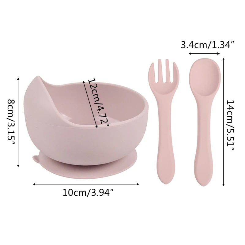 

3 Pcs Baby Training Feeding Food Bowl Spoon Fork Set Anti Slip Silicone Suction Dishes Utensil BPA-Free Tableware for Toddlers I