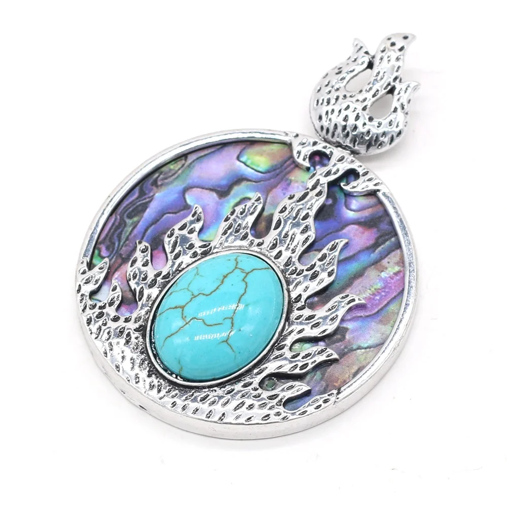 

Natural Stone Energy Pendant Turquoises Rose Crystal for Charms Jewelry Making DIY Necklace Gift 45x45mm