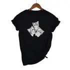 Женская футболка с коротким рукавом, круглым вырезом и принтом кота