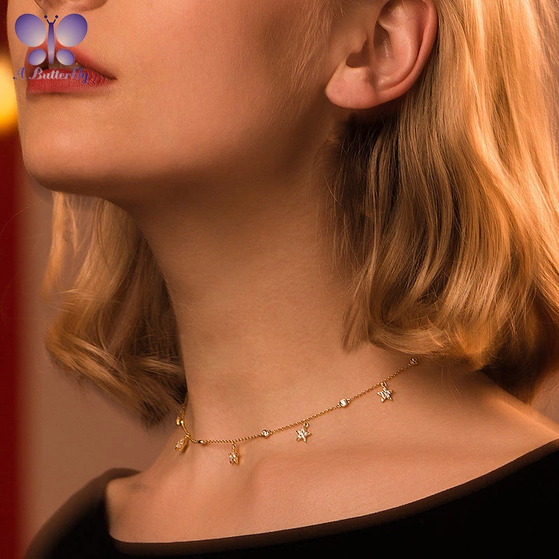 Ожерелье из стерлингового серебра 925 пробы с бабочкой женское ювелирное изделие