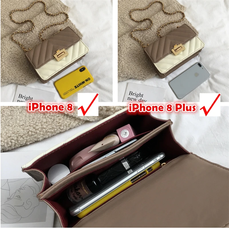 Burminsa Elegant Quilted Chain Crossbody Bags For Women Unique Design Lock High Quality Soft PU Female Shoulder Bags Autumn