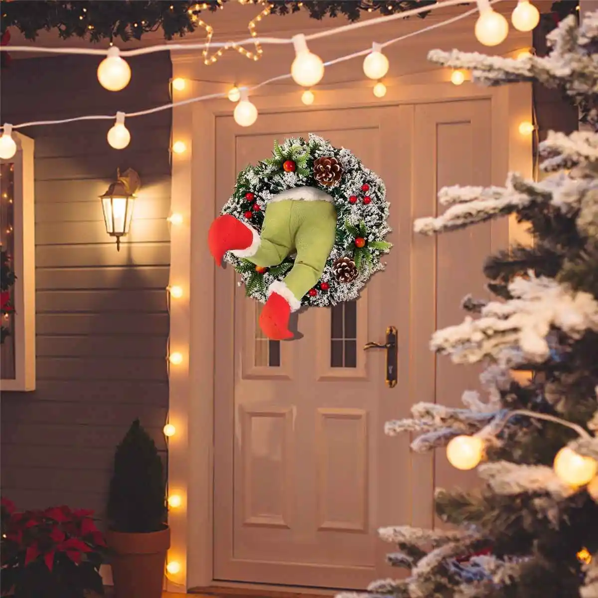 

16" Linen Christmas Thief Burlap Stealer Design Garlands Pendent Home Front Door Wreath Hoop Hanging Ornament Xmas Decoration