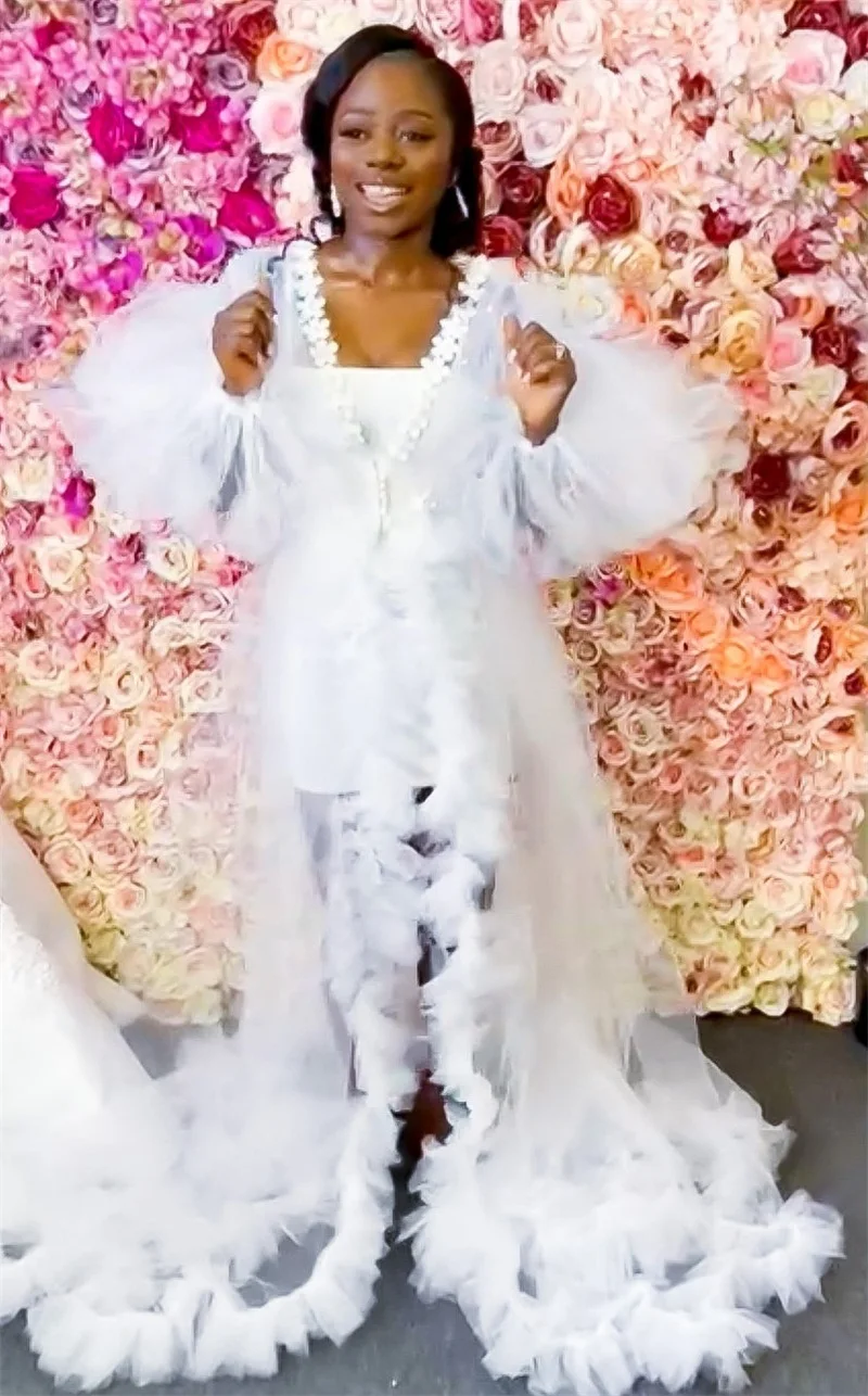 White Wedding Night Gown Bride Sleepwear With Appliqued Tulle Robes Custom Made Photograph Gown Women Sleepwear Dress