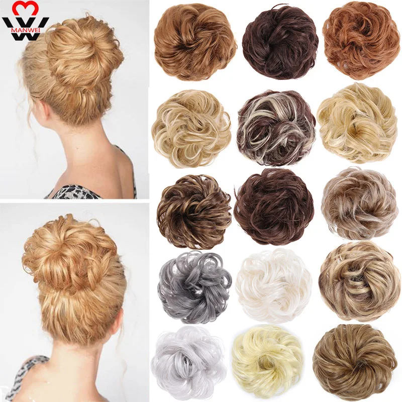 Спутанные резинки пончик шиньон синтетические волосы пучок прямые эластичные
