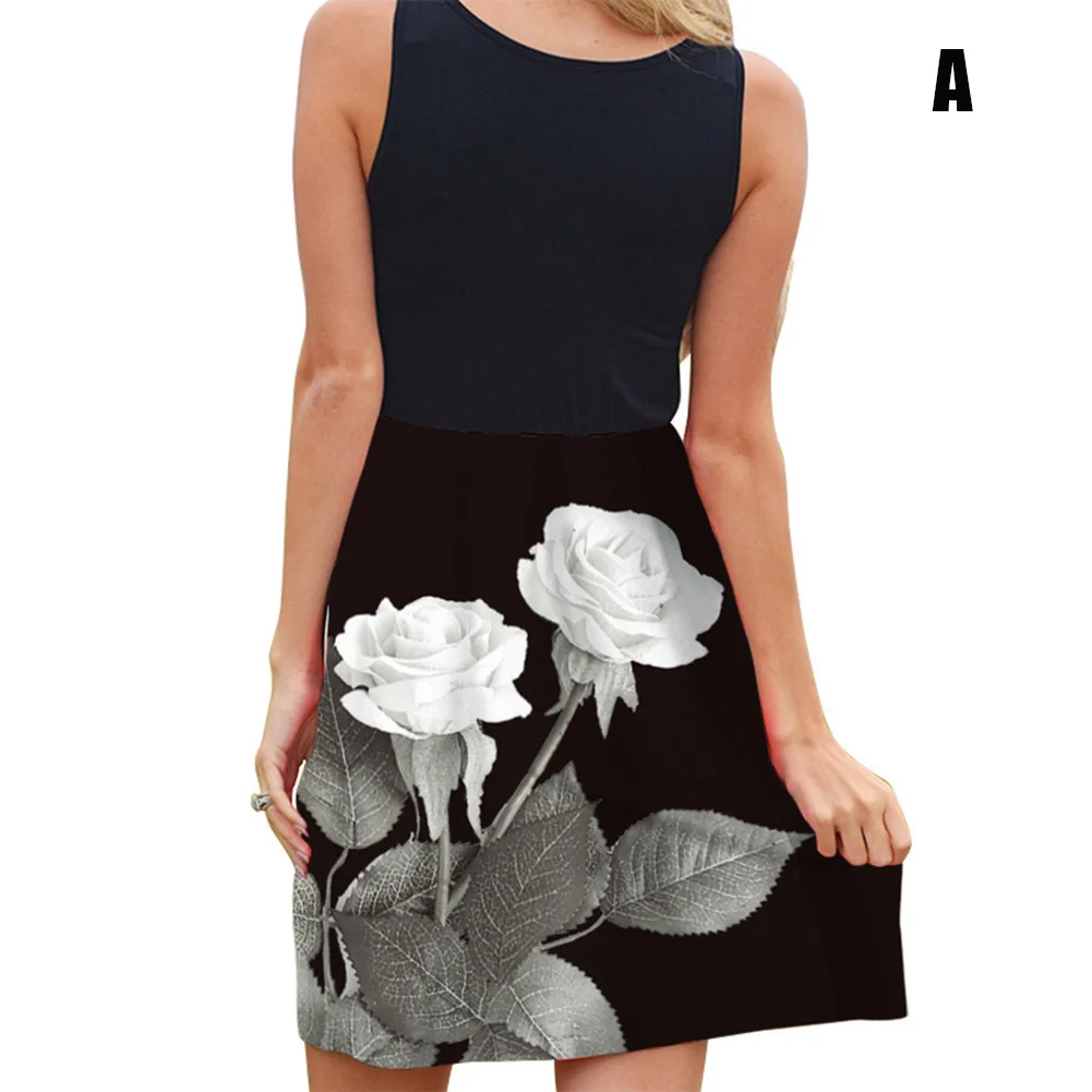 

Newly Women Floral Sleeveless Mini Sundress Round Collar Summer Casual Evening Party Tank Dress DO99