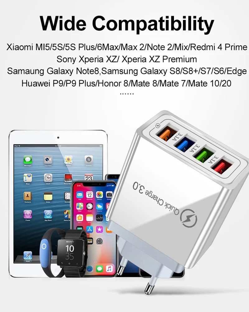 Быстрая зарядка 3 0 4 Зарядное устройство USB штепсельная вилка европейского