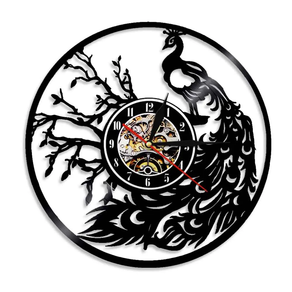 Cute Peacock Art Decorative Wall Clock Animals Vinyl Record Wall Clock Creative Animal Bird Wall Home Decor For Children's Room