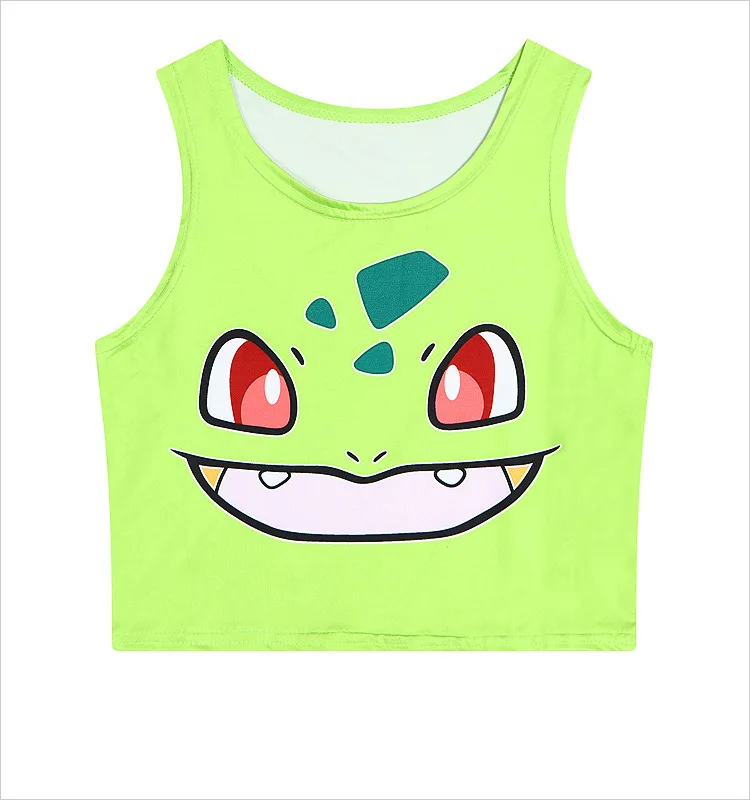 Bulbasaur Карманный кроп-топ с монстрами Женская майка Сейлор Мун чармандер, Сквиртл булбазавр принт майки Харадзюку без рукавов Футболка жилет - Цвет: Bulbasaur