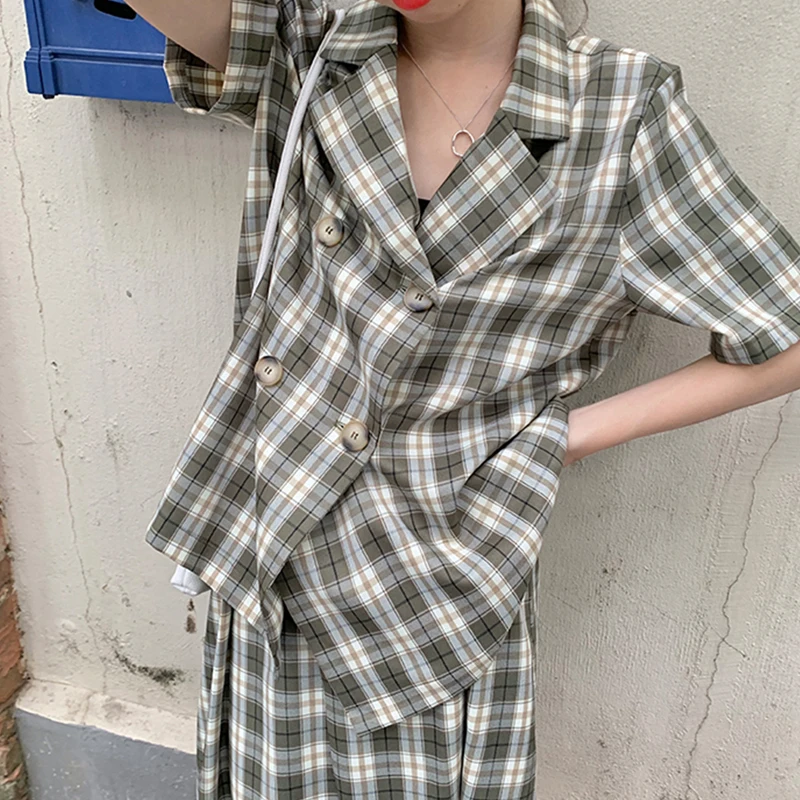 Женский летний костюм с юбкой клетчатый блейзер в Корейском стиле деловой пиджак