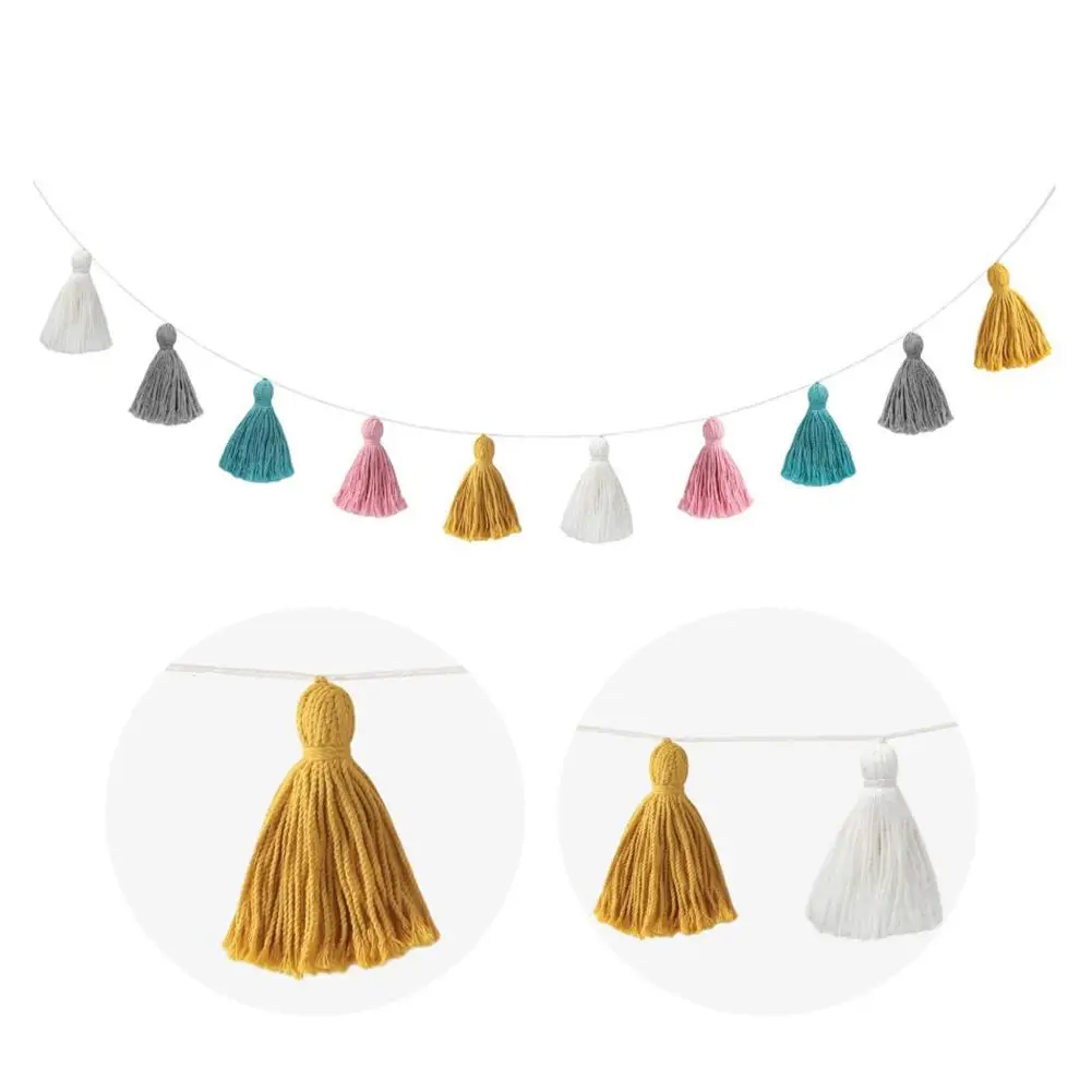 

Cotton Tassel Garland Colorful Party Banner Boho Tassel Bunting Decorative Wall Hanging For Bedroom Dorm Room Decor
