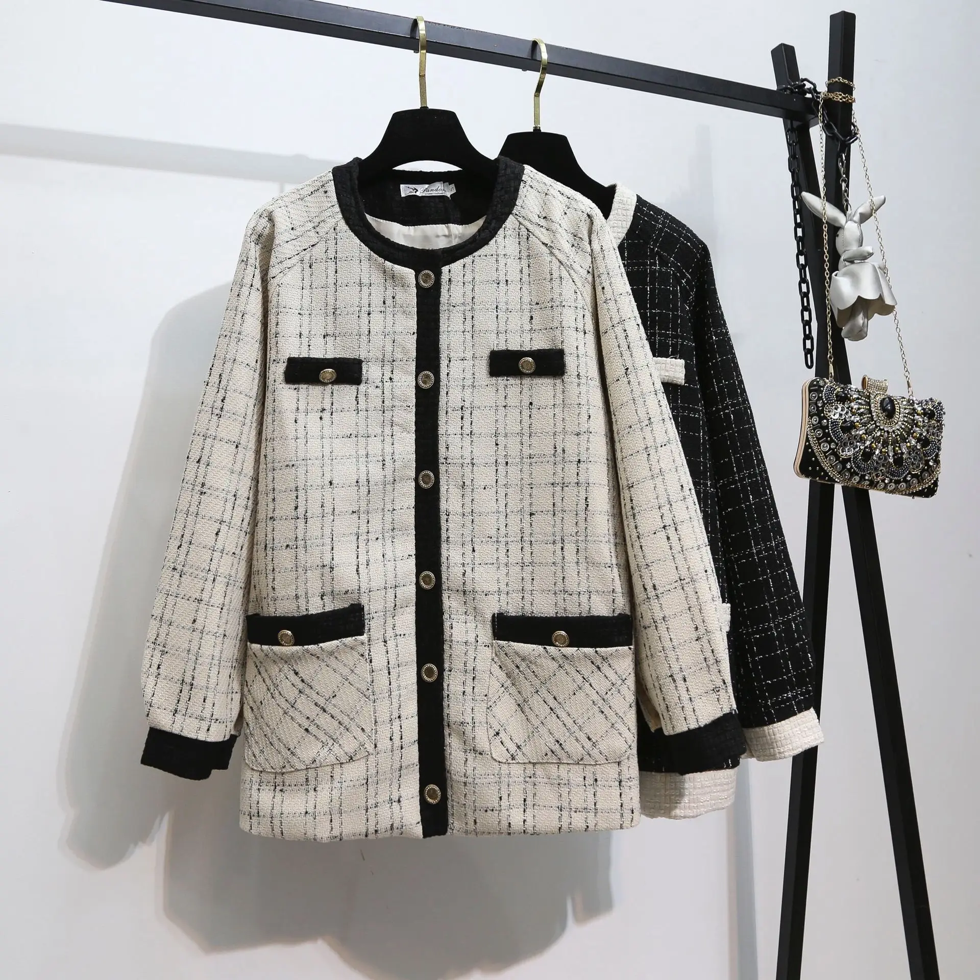 Cech tweed coat women clothes midi Elegant Slim Long Sleeve Plaid Coat Female Vintage jacket autumn winter coat ladies tops