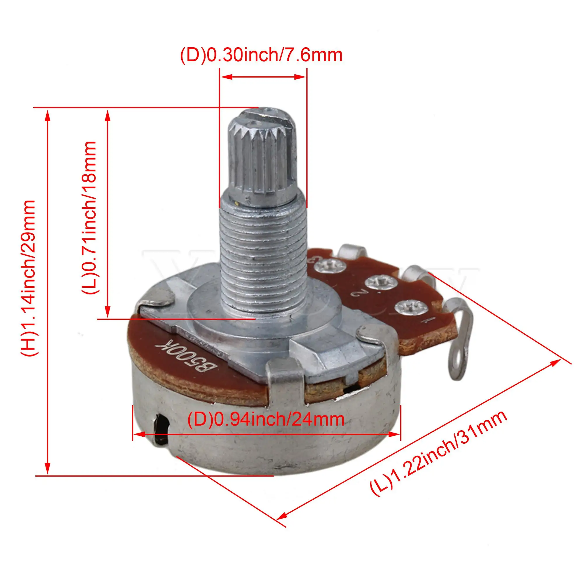 

Yibuy 5 x B500k B-500K Guitar Bass Pots Dia24mm/ L18mm Shaft