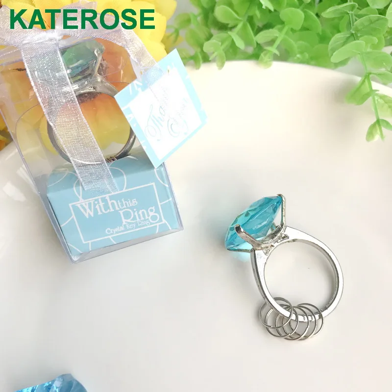 

12PCS Blue Crystal Keychain Ring Wedding Favors Bridal Shower Party Giveaways For Guest