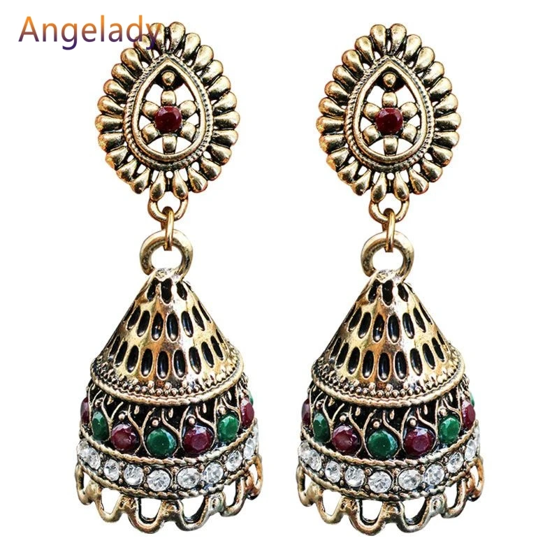 Серьги-капельки с окисленным покрытием из золота Jhumka индийские уникальные в