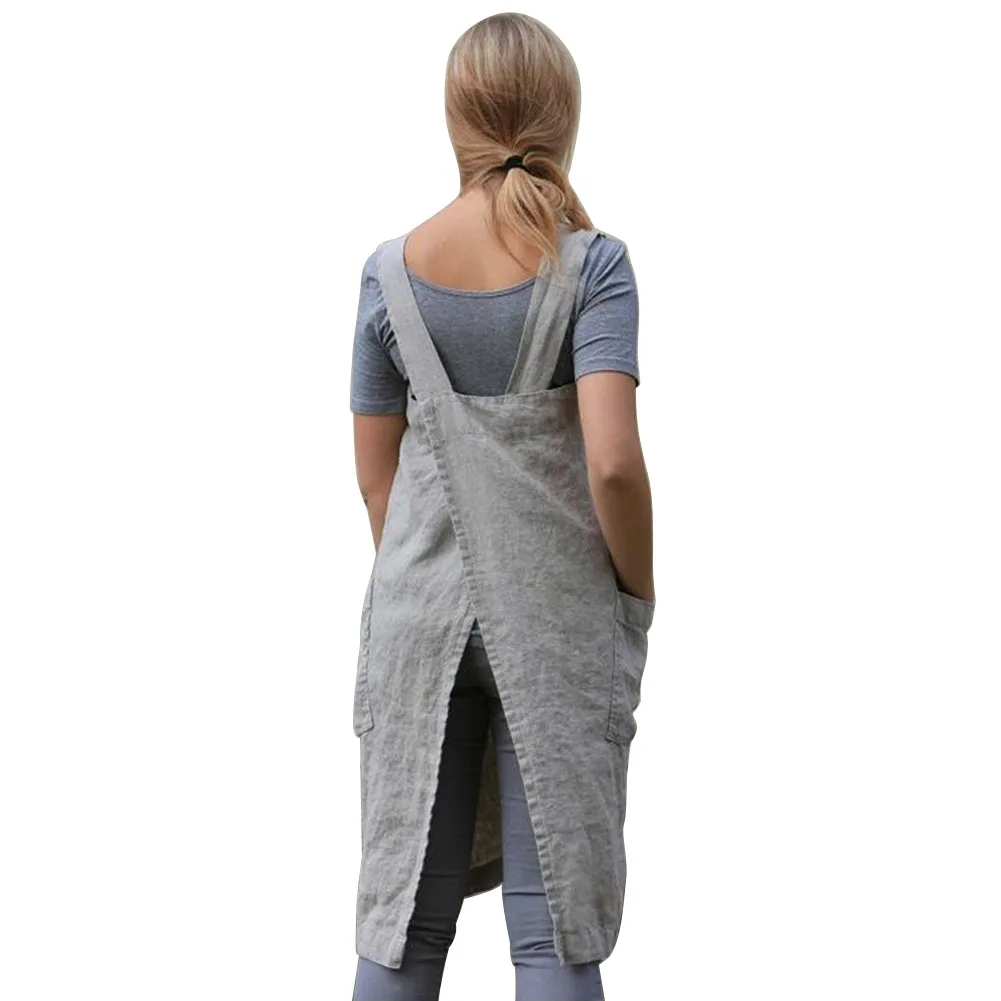 

Japan Style Cotton Linen Aprons, Solid Color Cross Bandage X Shape Back Kitchen Cooking Clothes