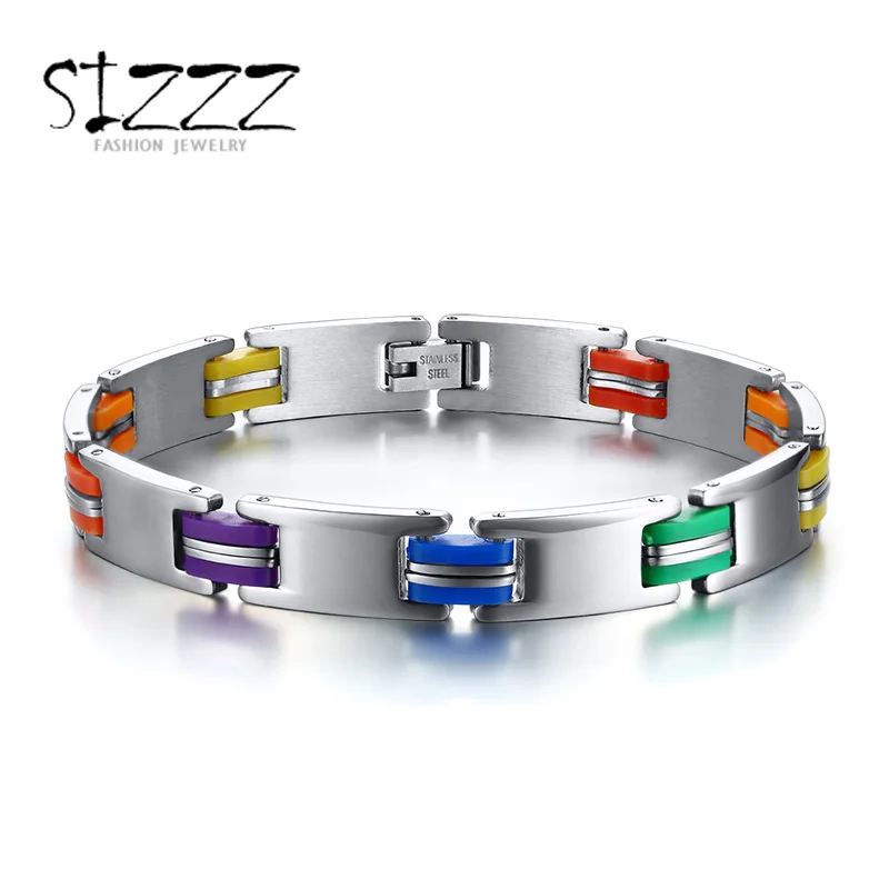 Силиконовый браслет из нержавеющей стали 316L мужской с радужной застежкой