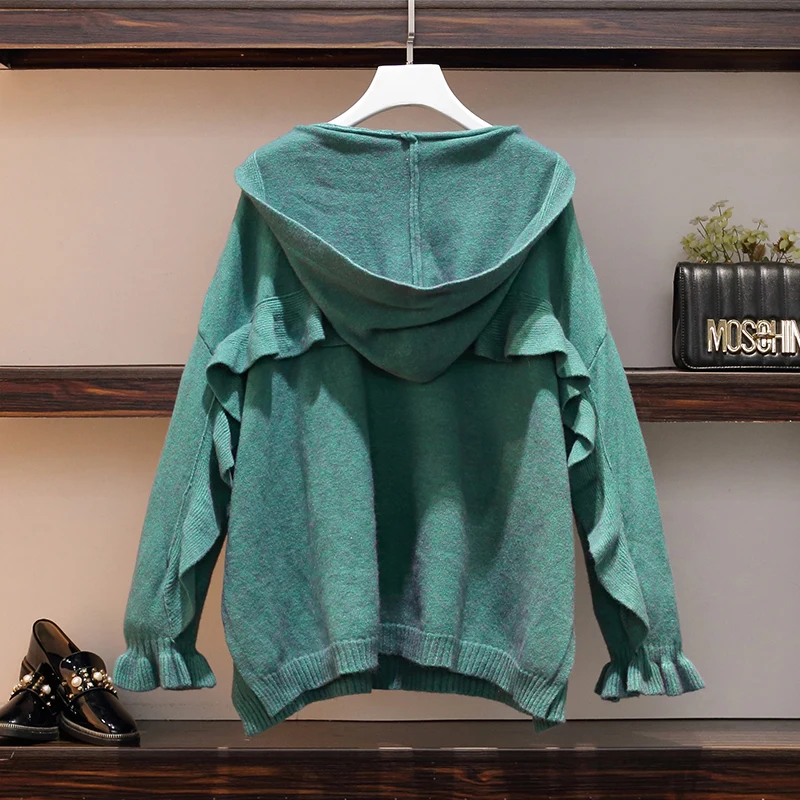 

Big Size Couture Autumn/Winter Sister Suit Hoody Pullover Ruffle Sweater Short Pleated Skirt Two Pcs Clothing Set Knitted Suit