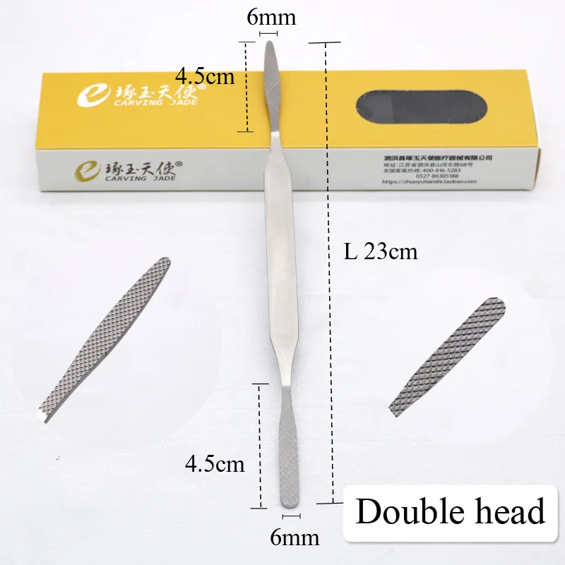 Double head Ринопластика носа напильник для работы по кости пластической хирургии из нержавеющей стали, в форме костей руб носовую полость инструмент сетка зубы файл одна осветительная головка с двойной головкой - Цвет: Double head