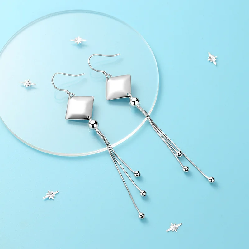 

Banru 925 Sterling Silver Drop Hoop Earrings Female Long Tassel Earrings Fashion Ear Hooks Wedding Jewelry Bridesmaid Gift