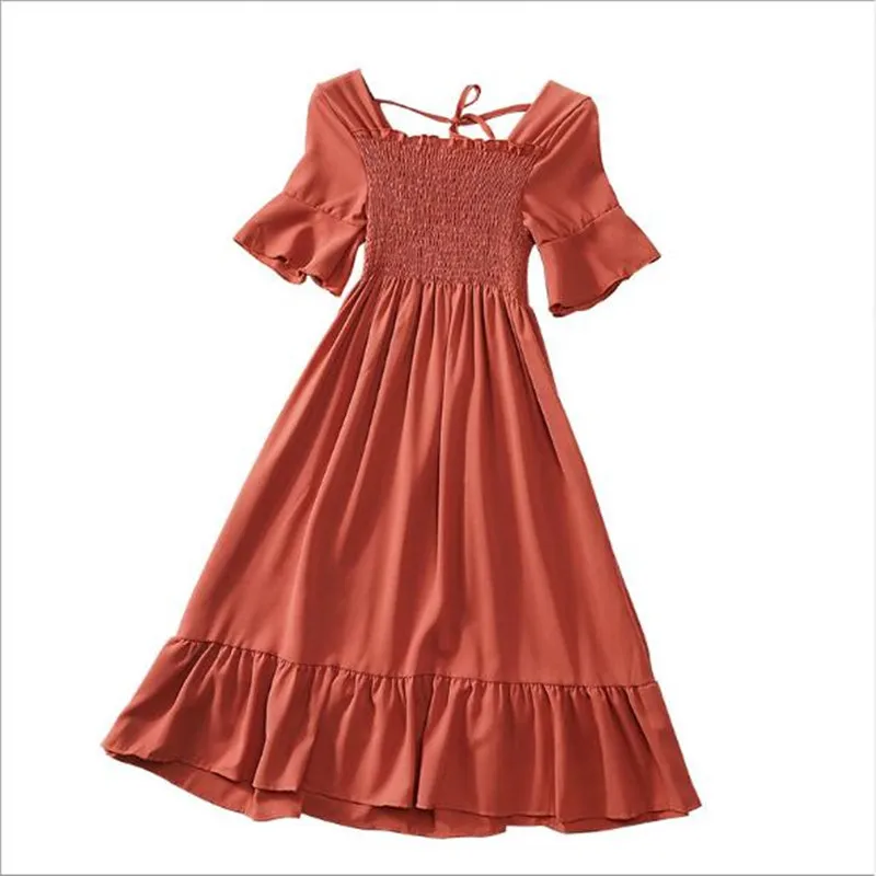 2019 Новая мода женские платья свежие конфеты цвет шифон колледж Стиль длинное