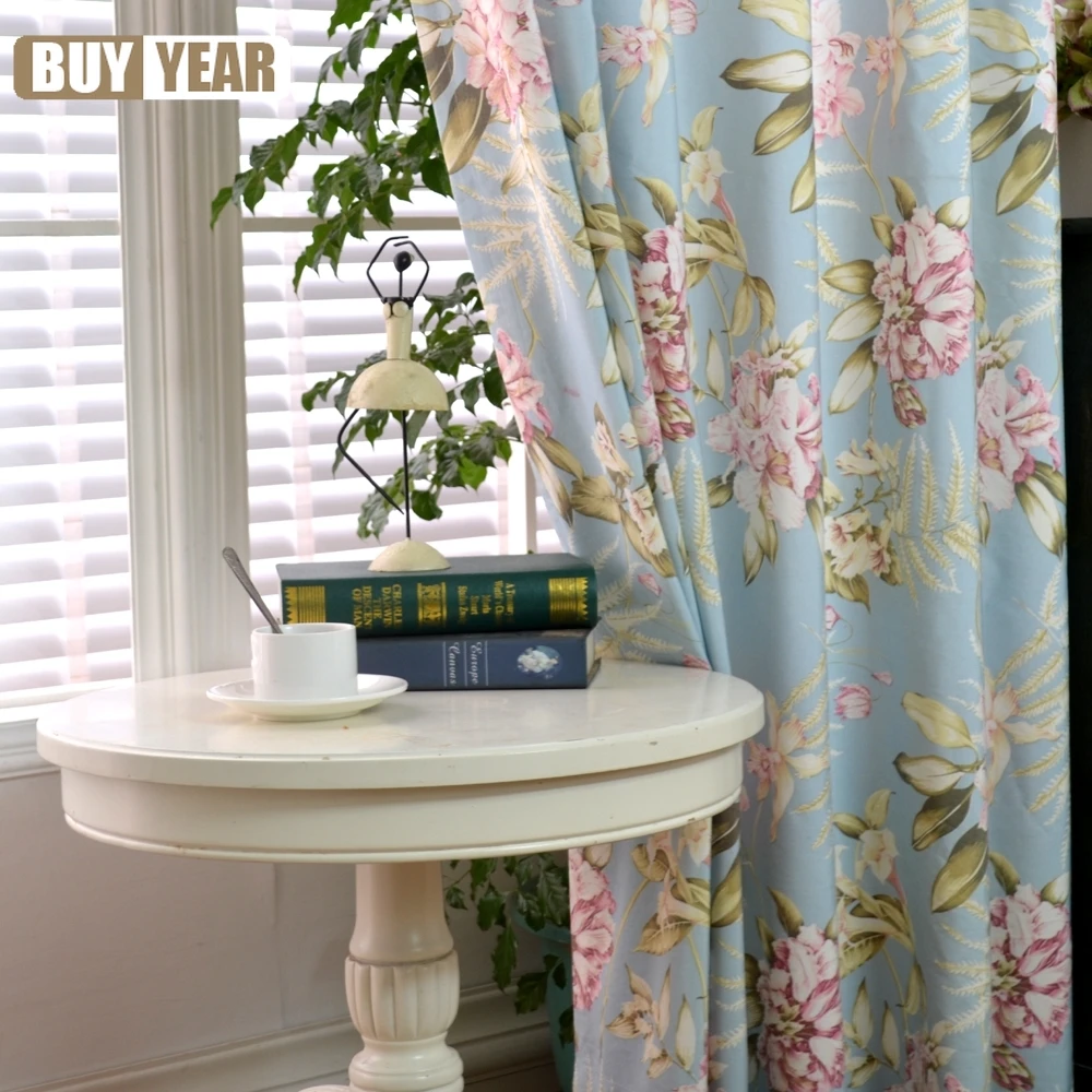 

Modern and Simple Curtains for Living Dining Room Bedroom American Pastoral Polyester Floral Printed Cotton Linen and Linen