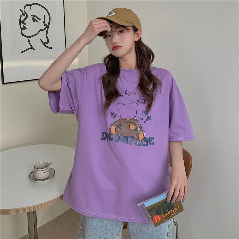 

CGC 2021 Anime Print Summer Women T-shirts Casual Korean Style Short Sleeve Female Oversized T-shirt 100%Cotton Harajuku Tee