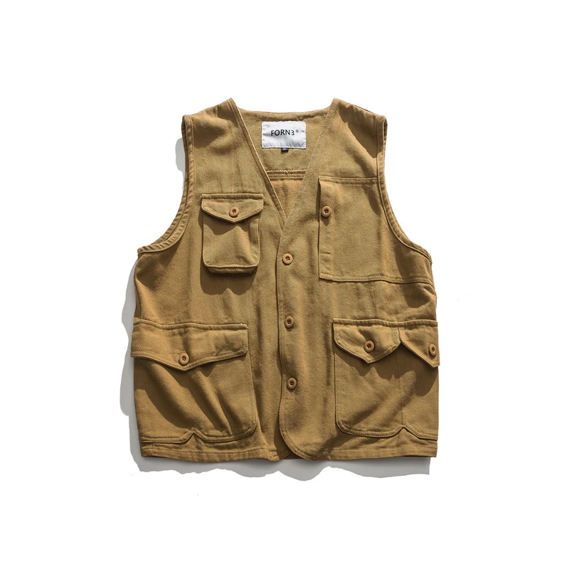 

N35 Men's Tactical Vest Vintage Cargo Waistcoat Multi-Pocket Working Load Bearing Tooling Solid Color Sleeveless Jackets Male
