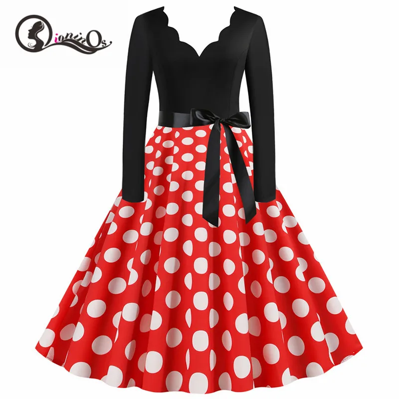 Черное винтажное рождественское платье с большим принтом Женское зимнее