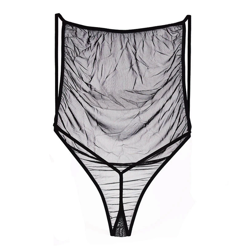 Mens Underwear Transparent Ultra Thin Mesh Camisole One Piece Halter Male Bellyband See Throught Sexy Lingerie Backless Bodysuit