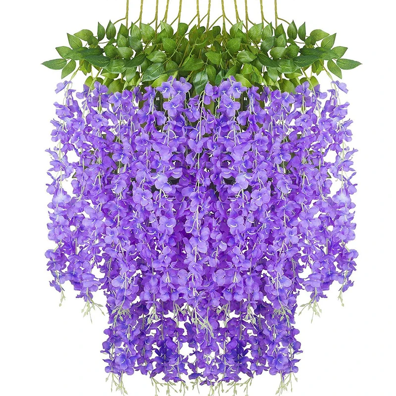 12pcs artificial wisteria flowers fake wisteria vine ratta hanging garland silk flowers string home party wedding decoration free global shipping
