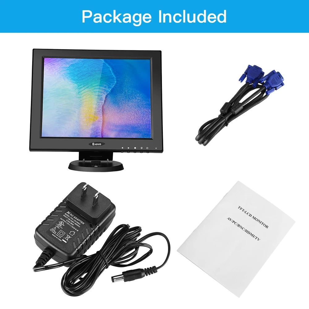 Eyoyo EM12W 12 inch 1024x768 TFT HDMI LCD Screen Computer Monitor VGA AV BNC For CCTV Security Raspberry Pi Camera PC DVR DVD |