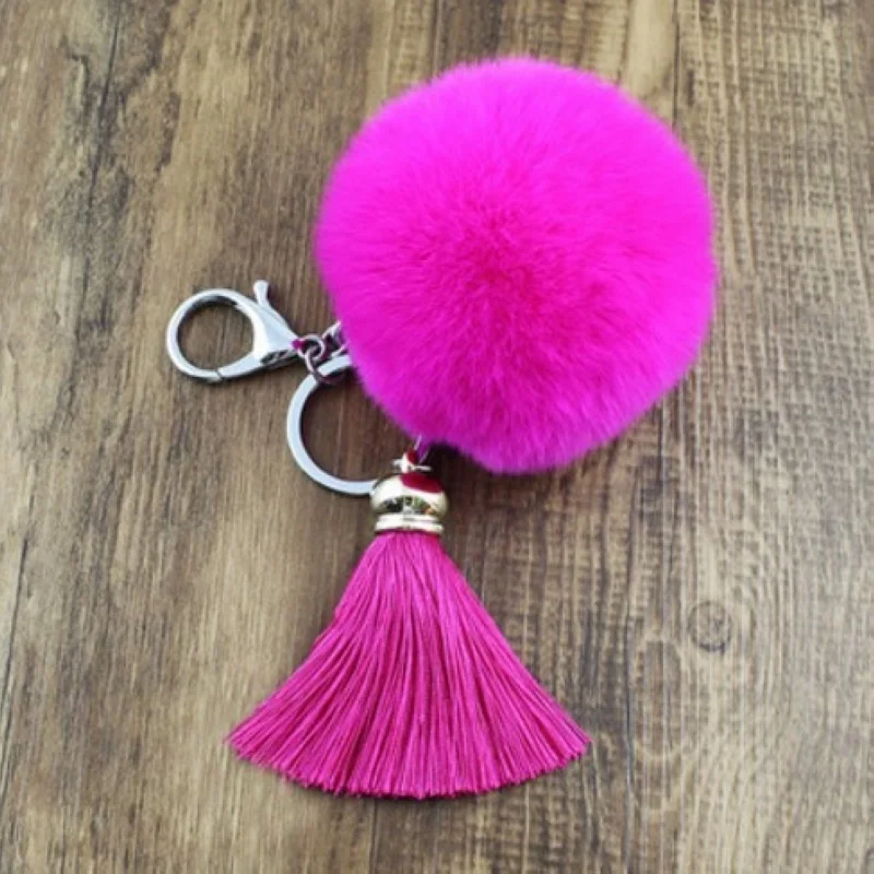 

Hot sale Tassel Pompom Car Key Ring Pendant Fur Ball Keychain Rabbit Fur Plush Fur Key Chian POM POM Keychain