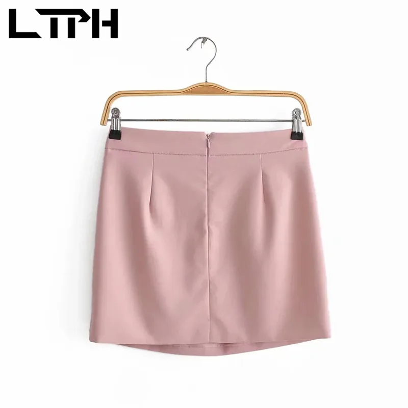 LTPH-Conjunto de 2 piezas de chaqueta con doble botonadura para mujer, traje de señora de oficina, color rosa, paquete de cintura alta, falda a la cadera, primavera 2021