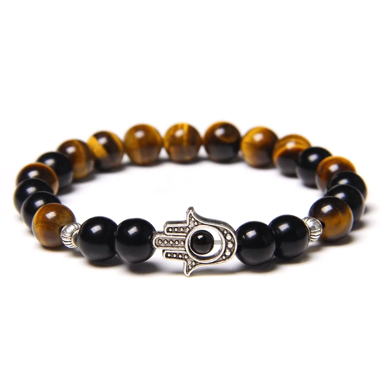 Античный золотой цвет рука Фатимы подвеска Хамса браслет из натурального камня