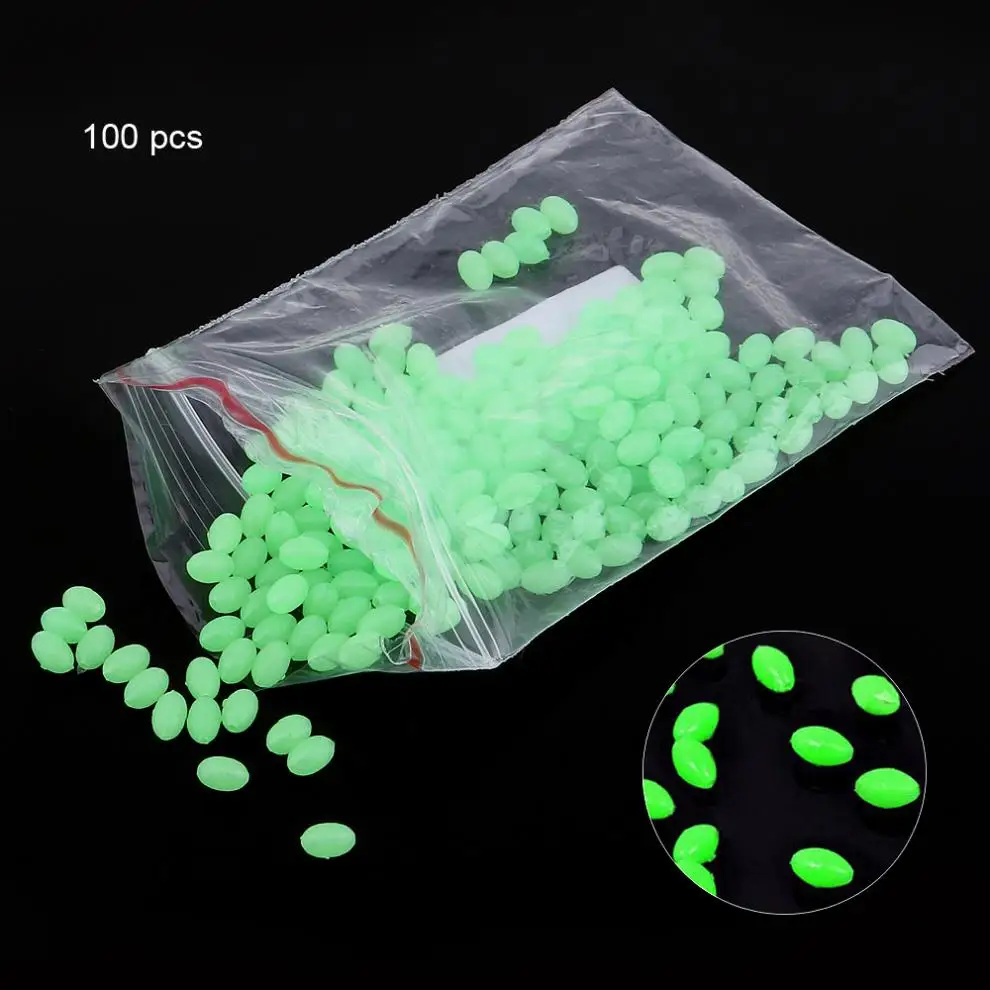 

100pcs 3.4*5mm / 5 * 8mm Plastic Oval Night Luminous Fishing Beads Sea Fishing Lure Floating Float Tackles Accessories