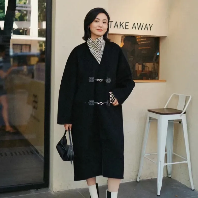 

Women Woolen Trench Wool Blend Coat 2021 Autumn and Winter New Doublesided Cashmere Coat Midlength Coat