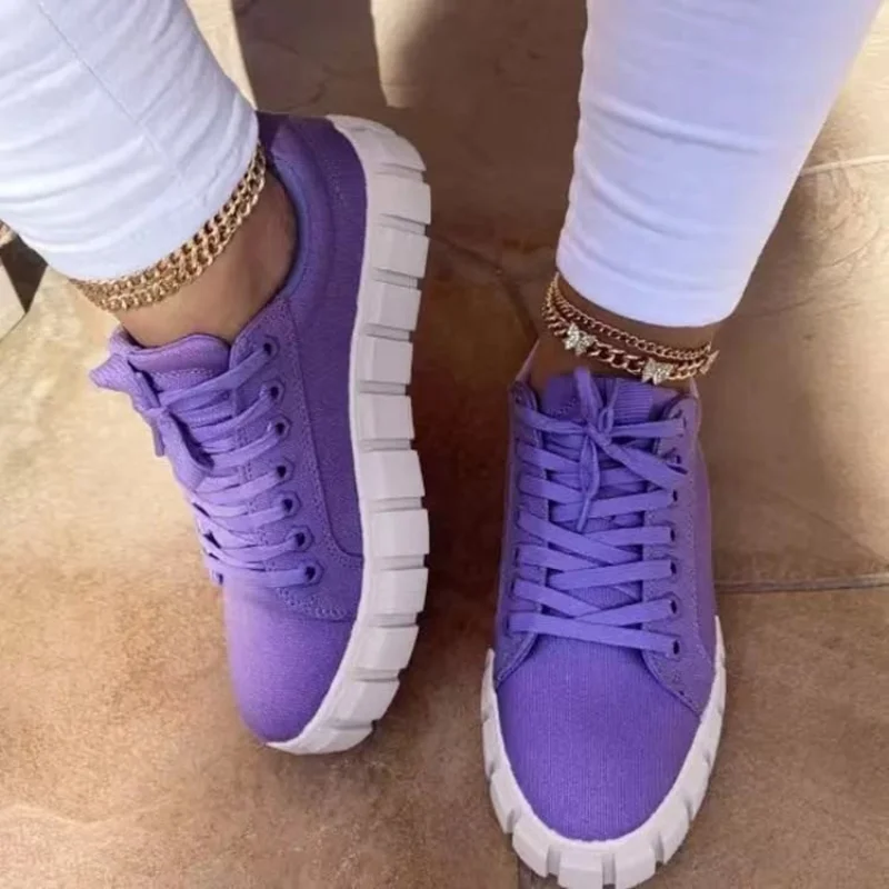 

2021 New Large Size Casual Sports Flat Shoes Lace-up Canvas Shoes Women's Shoes