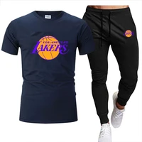 2021 fashion casual sportswear summer brand printing suit mens jogging suit fitness suit mens t shirt pants 2 piece set