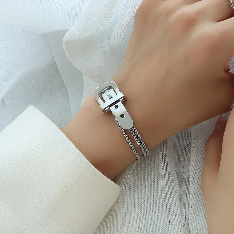 

The new 2021 fashion watch belt buckle three-layer rice bead box chain bracelet women's titanium steel watch chain