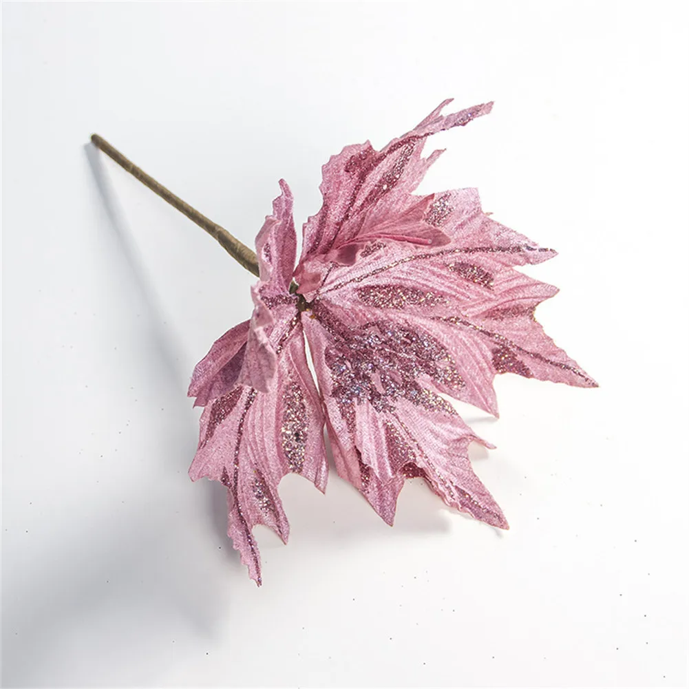

Christmas Poinsettia Glitter Artificial Flower Xmas Tree Home Hanging Decoration Decoration Gifts Navidad Home Decoration